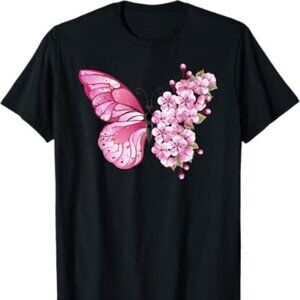 Beautiful Butterfly Flower Mix - Pink Japanese Cherry T-Shirt